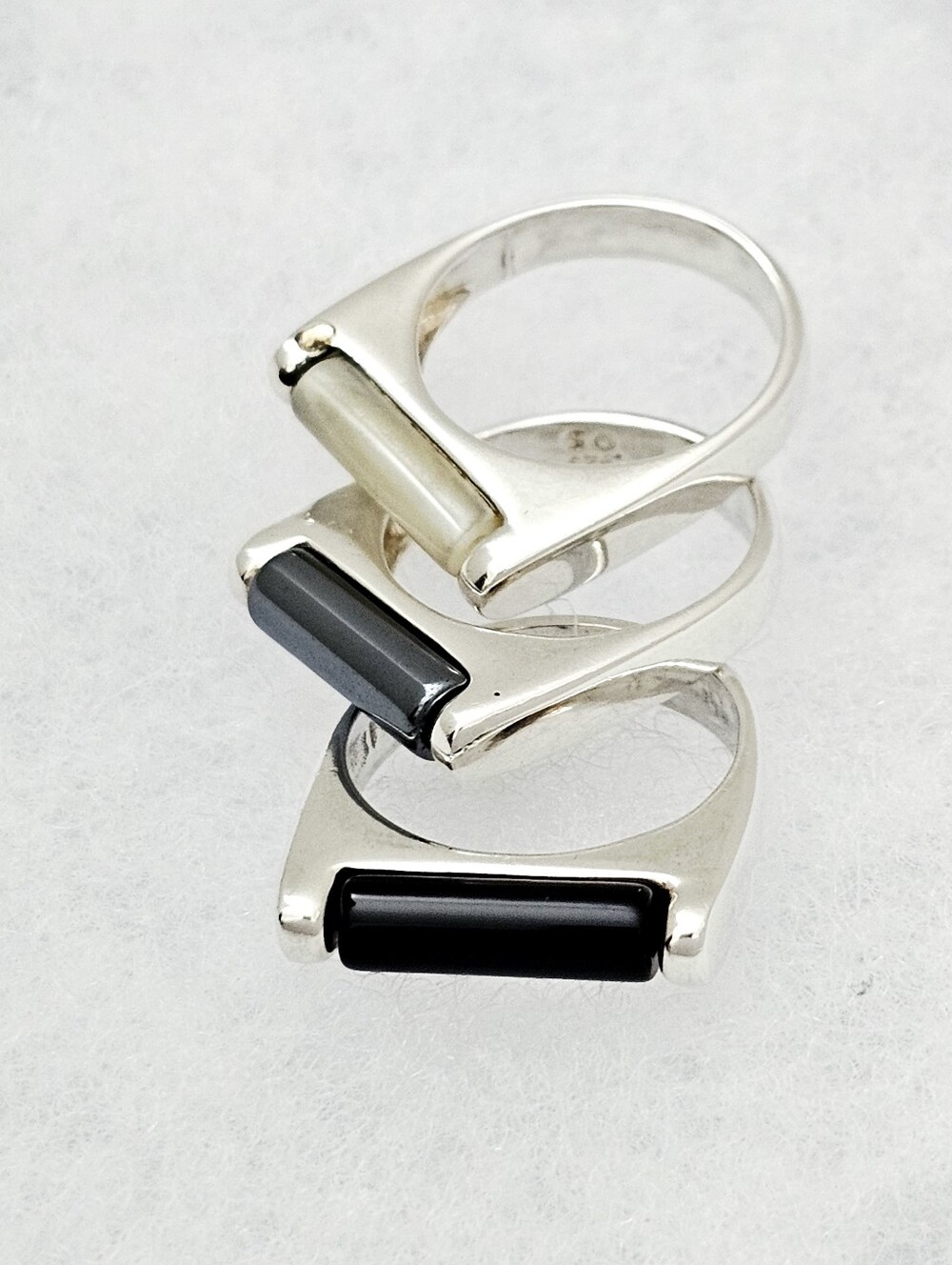Silpada Super Rare🦄Sterling Silver Onyx Hematite MOP Stacking Rings Sz 6 R0686